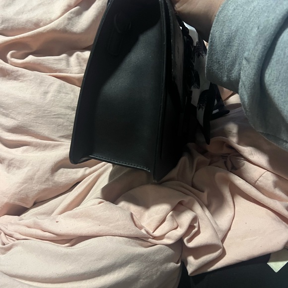 Aldo Black engraved faux leather satchel Handbag w/ strawberry Scarf- NWT